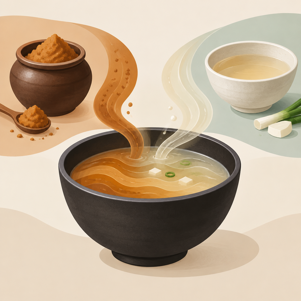AI 생성 설명 이미지: 안산일동고기집 유니드정육식당 | 차돌된장찌개에서 된장과 육수 맛 구분하기